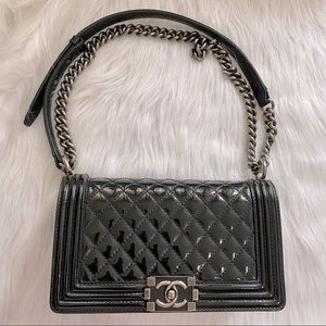 Chanel Boy Bag Black Patent Old Medium
